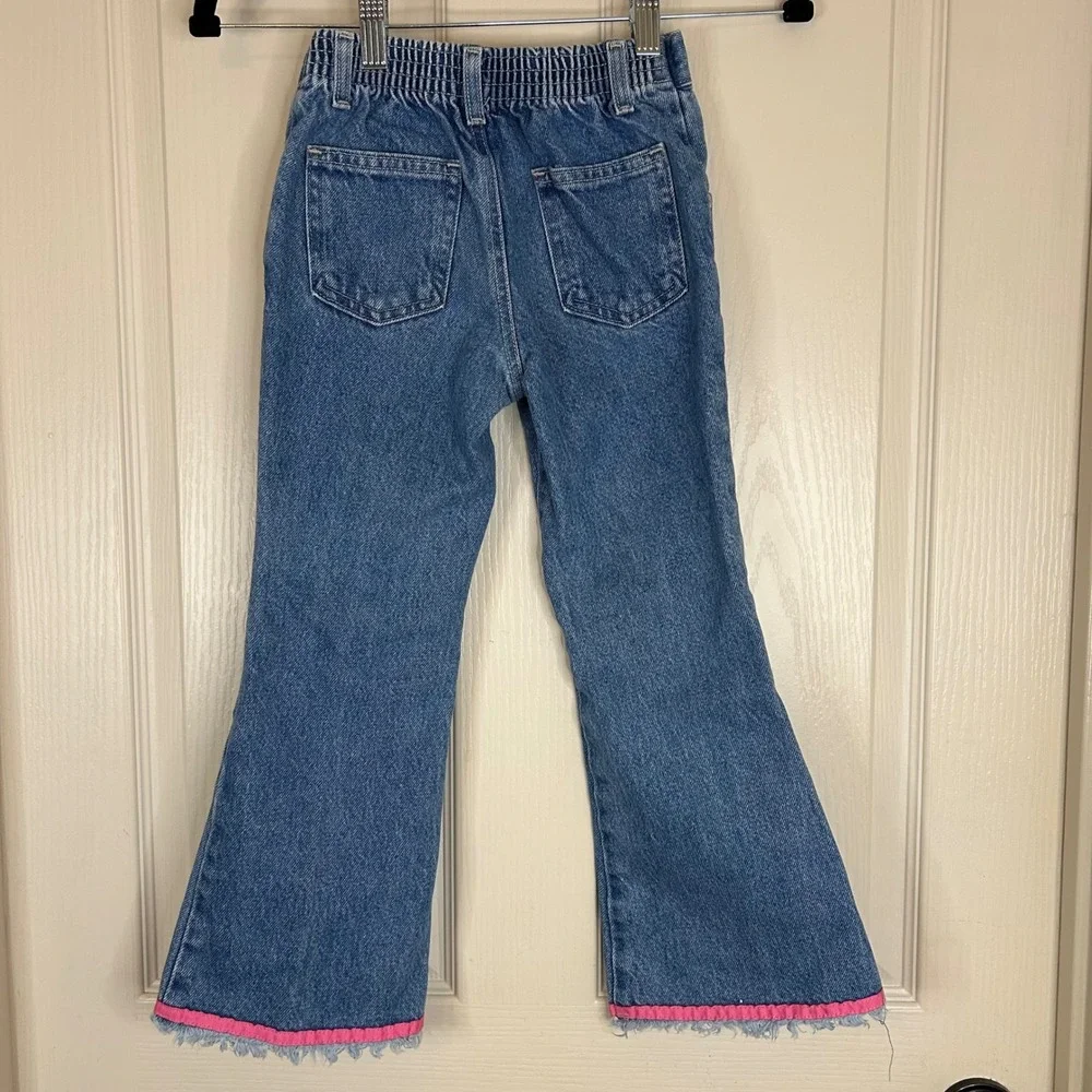 Vtg Y2K Sonoma Jean Co‎ Girls Flare Jeans Denim Embroidered Flower Pink Trim 6X